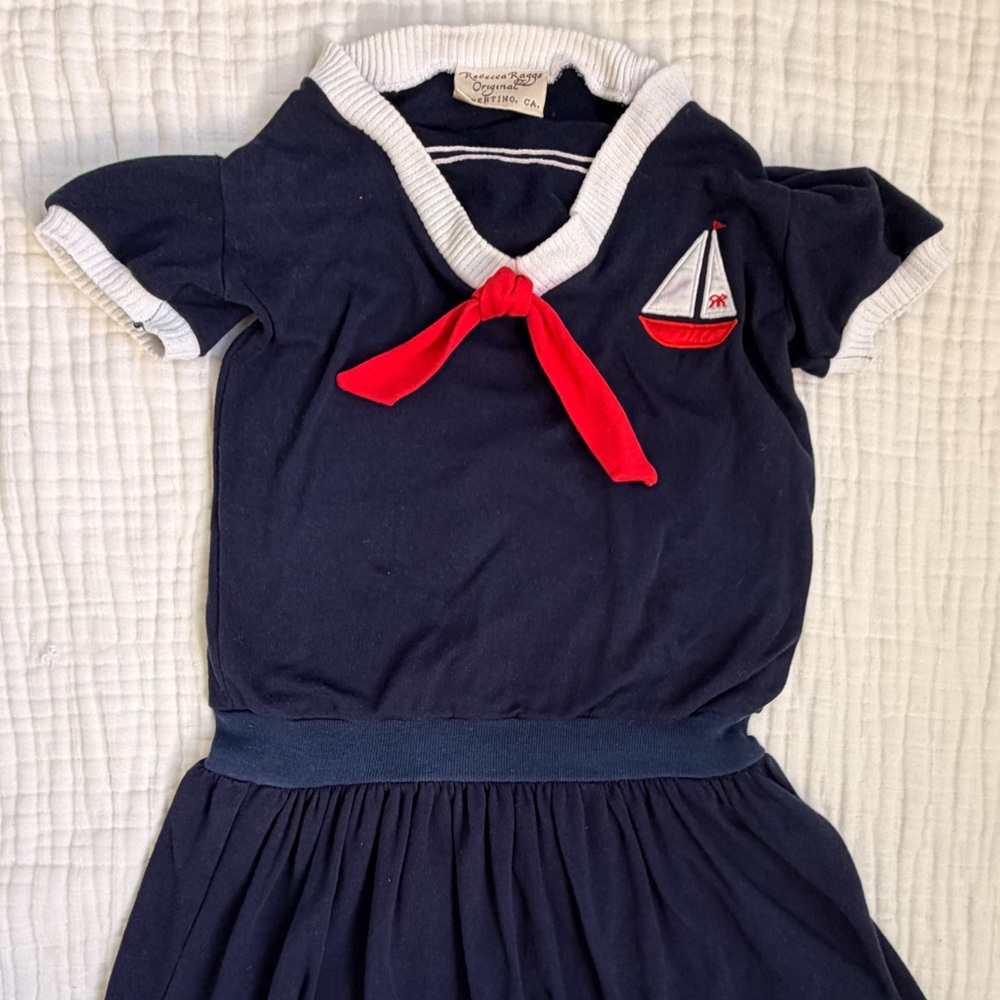 Vintage Rebecca Raggs Sailor Dress Navy Nautical Sailboat Girls 6X